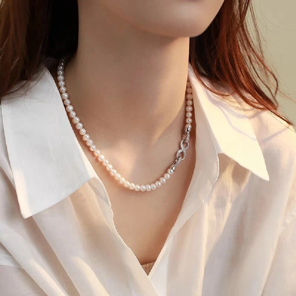 Pearl Trim Chain - Natural Pearl Necklace Akoya AAA 6-7mm
