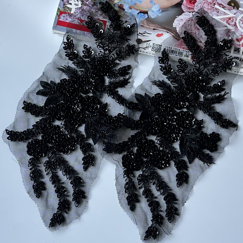 Guipure Lace Panel - 1Ps Black Sequin Lace Patch Mesh