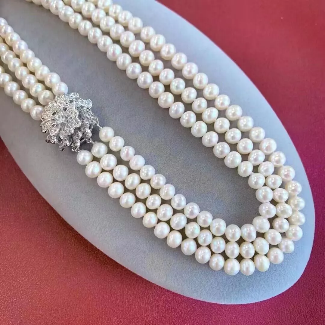 3-Strand Pearl Necklace AAA 8- - đánh giá và giá Pearl Trim Chain